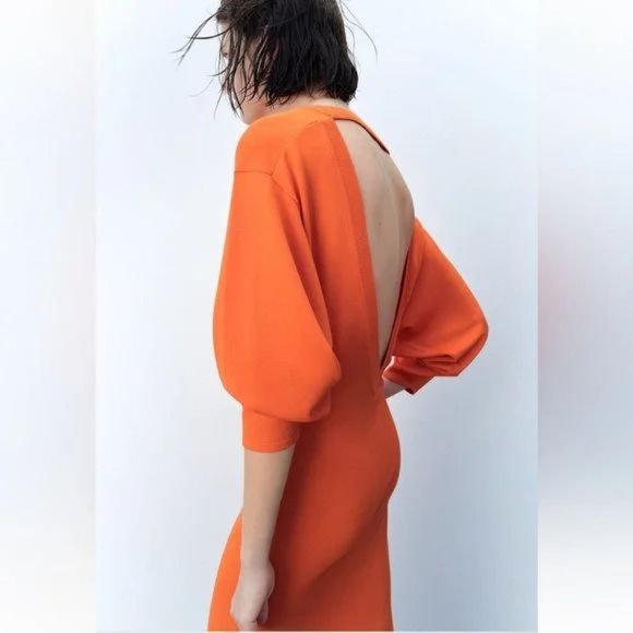 ZARA OPEN BACK LONG KNIT DRESS - Picture 8 of 8